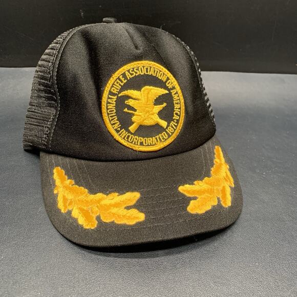 Vtg 1980's NRA Trucker Hat Mesh Snapback Scrambled Eggs Black Adjustable USA - Picture 1 of 5